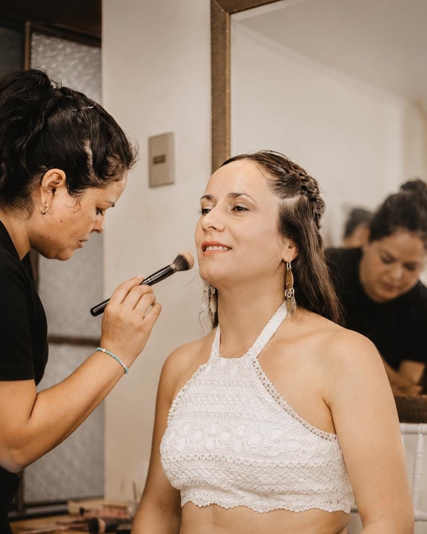 Natalie maquillando a una clienta