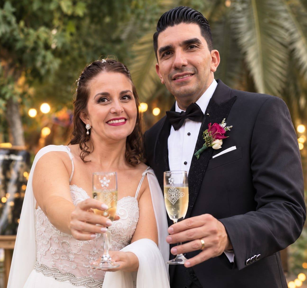 Novios brindando el día de su matrimonio